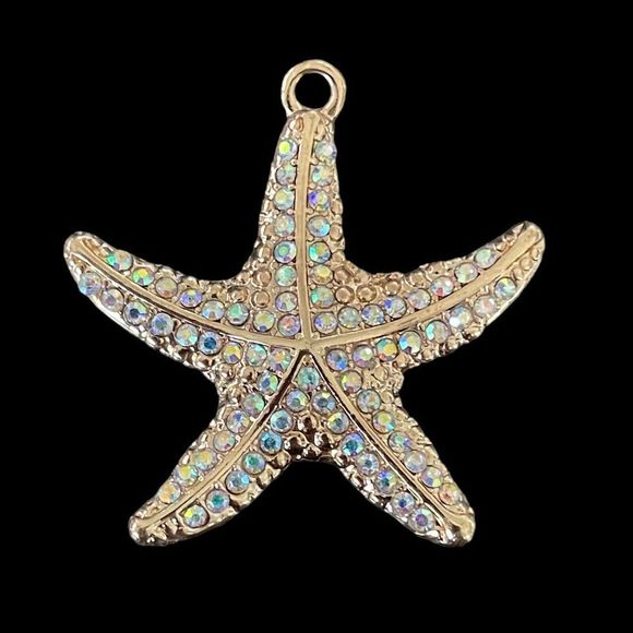 Gold Tone AB Rhinestone Starfish Charm Pendant Mermaid Core Sea Life - Picture 1 of 5